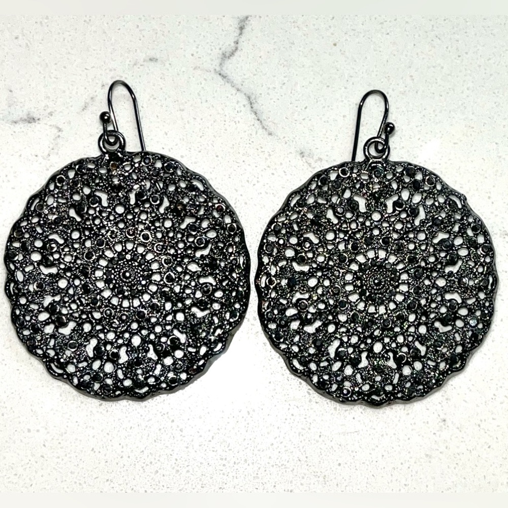 Beautiful Filigree 1 1/2 inch in diameter Circle Earrings  Never Worn.